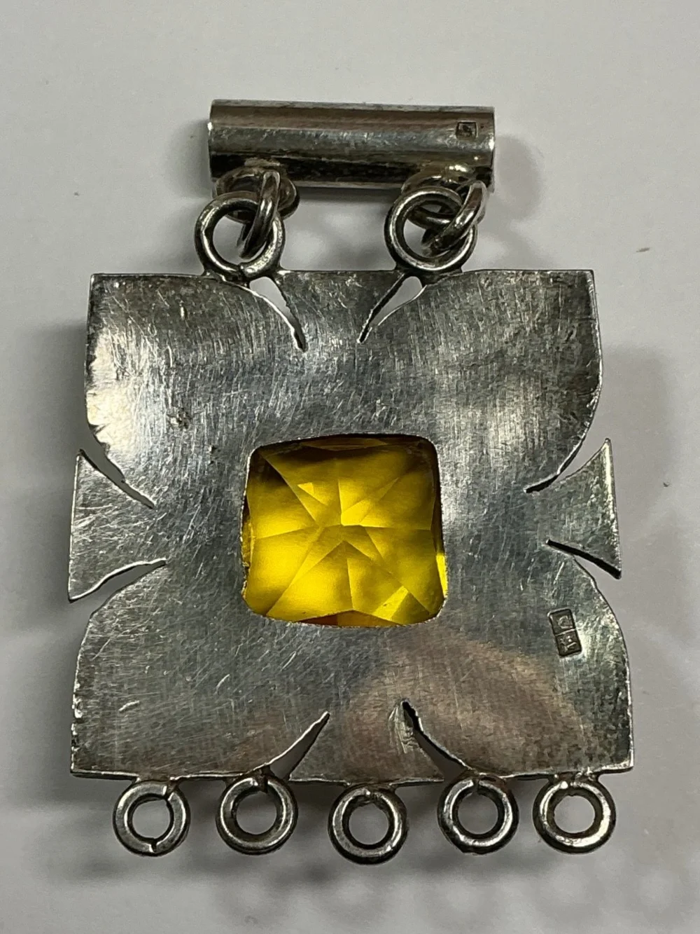 Vintage Sterling Silver Pendant W/ A Faceted Citrine Stone. 1.25” x 2”